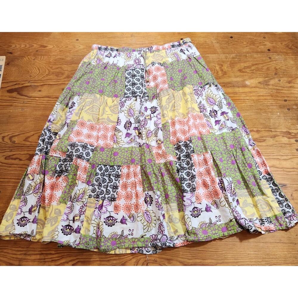 VTG Y2K Patchwork Maxi Skirt Tiered Boho Hippie Festival Cottagecore Fairy Sz M